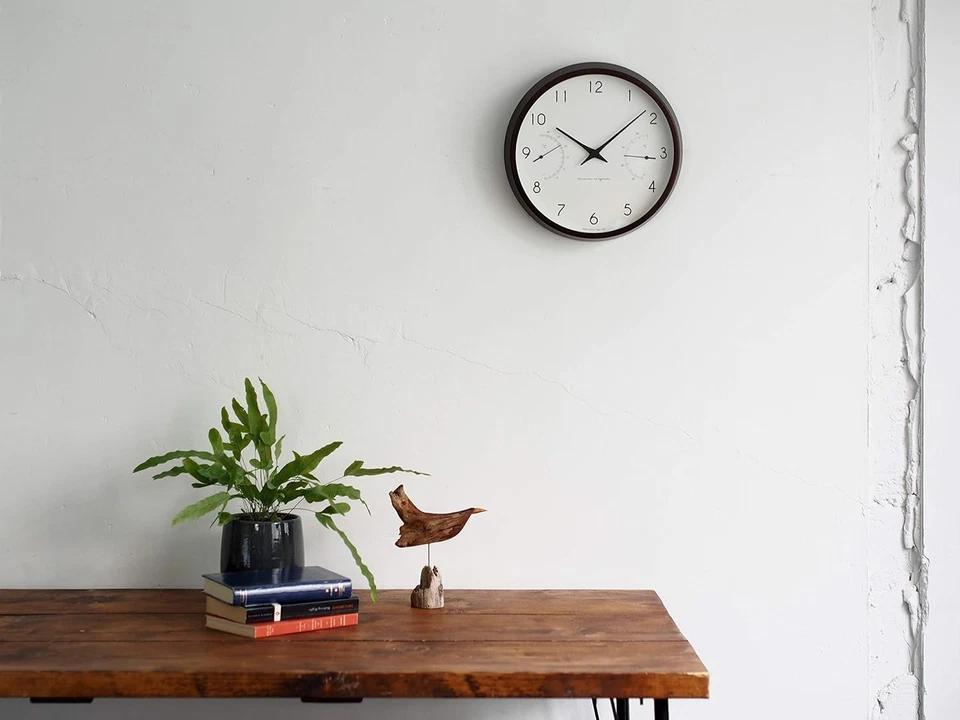 Lemnos Wall Clock Campagne Ale Temperature and Hygrometer Wall Clock Analog Wood - Image 2 of 4