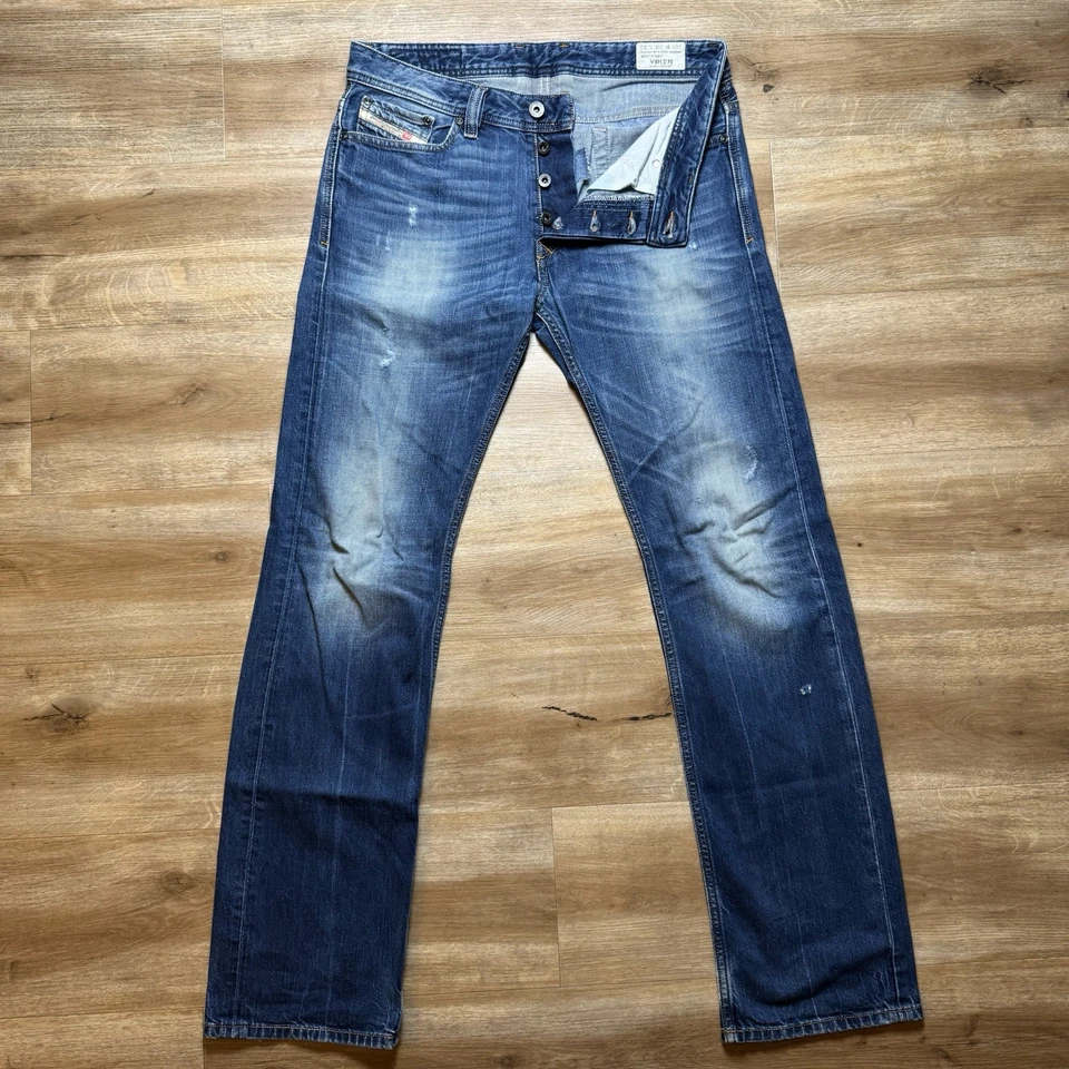 Мужские джинсы Diesel 30x32 синие Viker прямые штанины темная стирка потертый хлопок 0RM8Y - Изображение 2 из 4