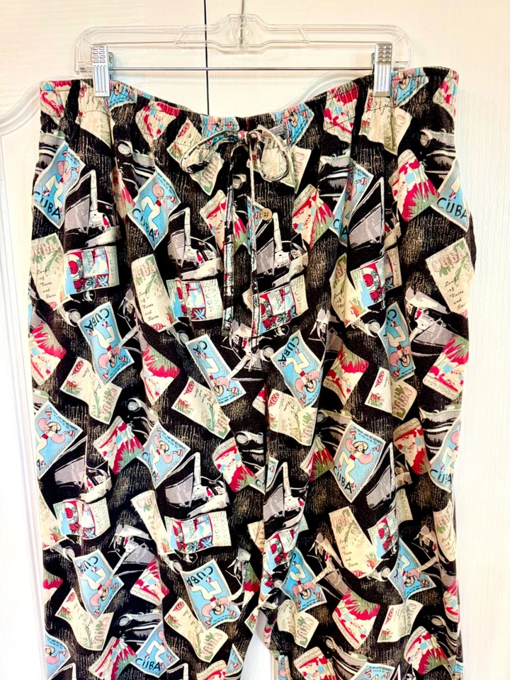 Men's 2XL  Lounge Pants, Cuba Postcard & Classic Car Print by Stafford - Image 4 of 4