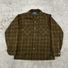 Vintage 60  s Pendleton Flannel Men's M Green Wool Loop Collar Plaid Board Shirt