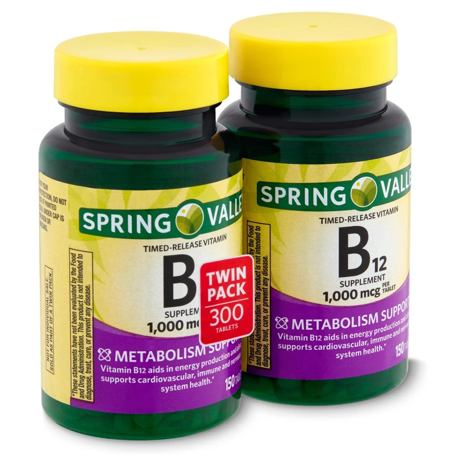 Spring Valley Timed-Release Vitamin B12 Tablets Twin Pack, 1,000 mcg, 300 Count - Image 2 of 4