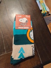 Peanuts Crew Socks Adult Size 6-13 1 Pair Green Snoopy Crazy Universe C2