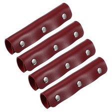 4 Pcs Leather Luggage Handle Wraps Fine Texture Silver Buckle, Burgundy
