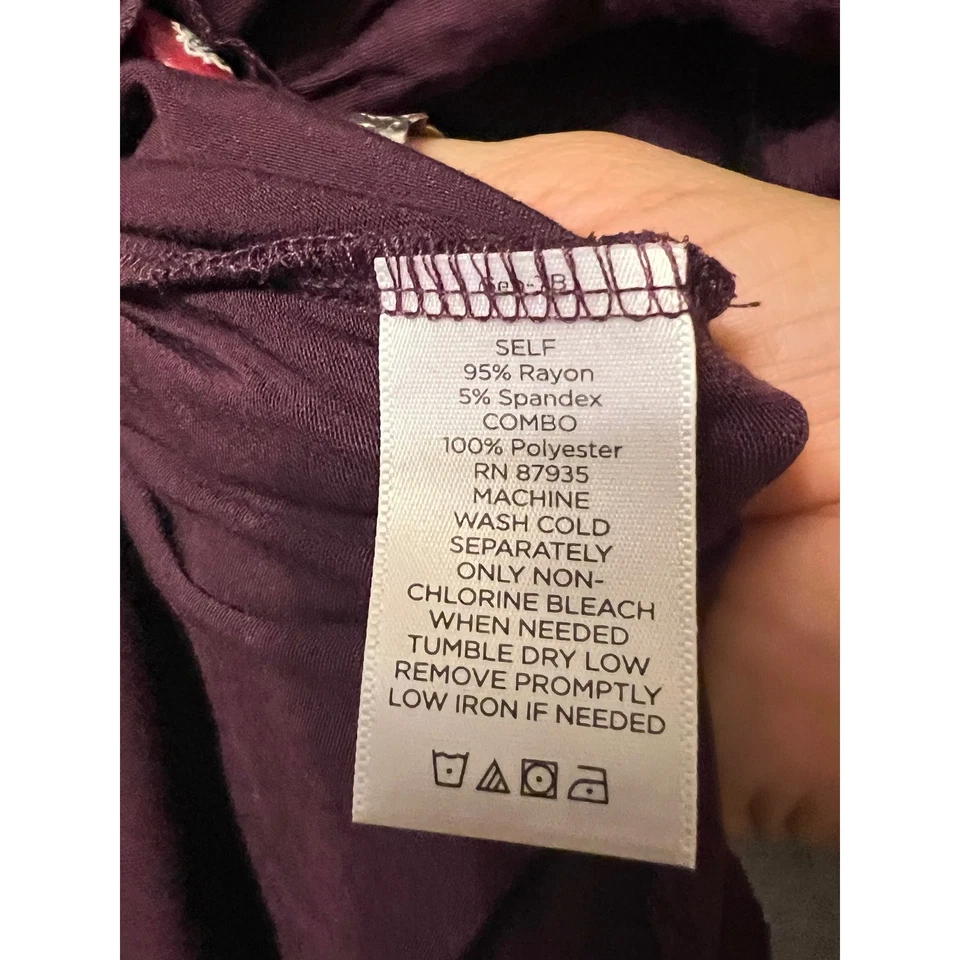 LOGO Lori Goldstein 3X Ciruela Mezcla Tela Túnica Top Rayón Elastizado Dobladillo Detalle Foto 3 de 4