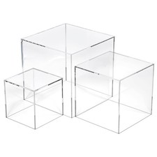3 Pcs Acrylic Boxes for Display, 3" 4" 5" Small Square Clear clear