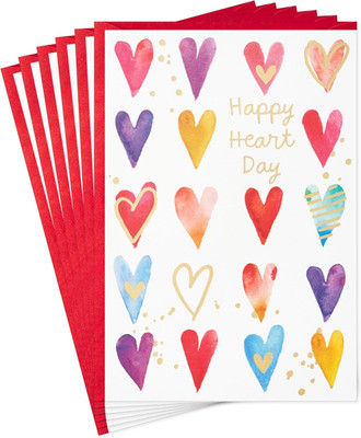 Pack of Valentines Day Cards, Happy Heart Day (6 Valentine's Day Cards with Enve