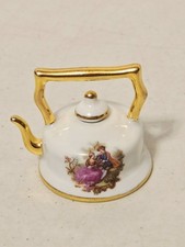 Limoges France Miniature Victorian Tea Pot w/Lid "Courting Couple" Gold Accent