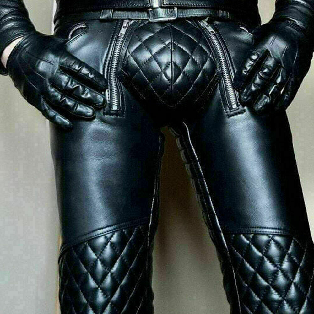 Men's Real Leather Pant Kink Punk Jeans BLUF Trousers Pants