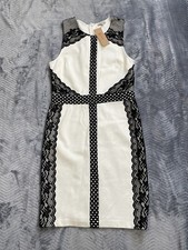 Cremieux Devon Dress XS NWT Knit Sheath Cream With Black Lace