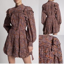 Ulla Johnson Luna Paisley Print 100% Silk Mini Dress  6 Bubble Hem