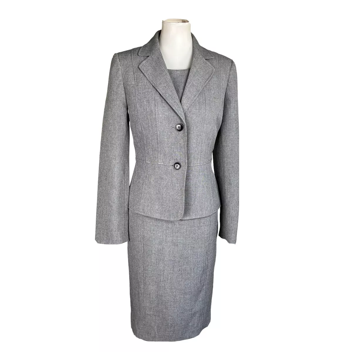 Kasper Polyester Stretch Dress Size 8 Suit Size 6 Light Gray Women 2 Piece  Lined