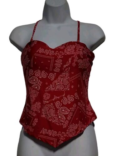 NOBO Red Bandana Style, Spaghetti Strap, Handkerchief Hem Top Size XXXL