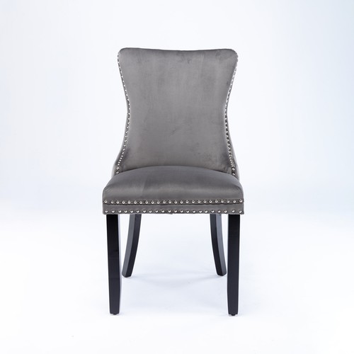 Modern 2Set Velvet Dining Chairs Kitchen Wing-Back Nailhead Trim Wood Legs Gray - Picture 2 of 9