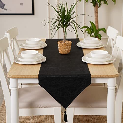 Table Runner 14x36 inch Decorative Kitchen Runner Wedding Indoor 14 x 36 Black - Photo 5/7