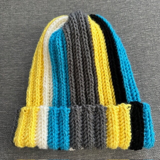 HANDMADE CROCHET BOYS-GIRLS multicolor YELLOW BLUE GRAY STRIPED