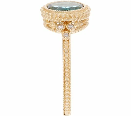 QVC Judith Ripka Solid 14K Gold 1.30cttw Blue Topaz & Diamond Ring Size 10 $999 - Image 2 of 4