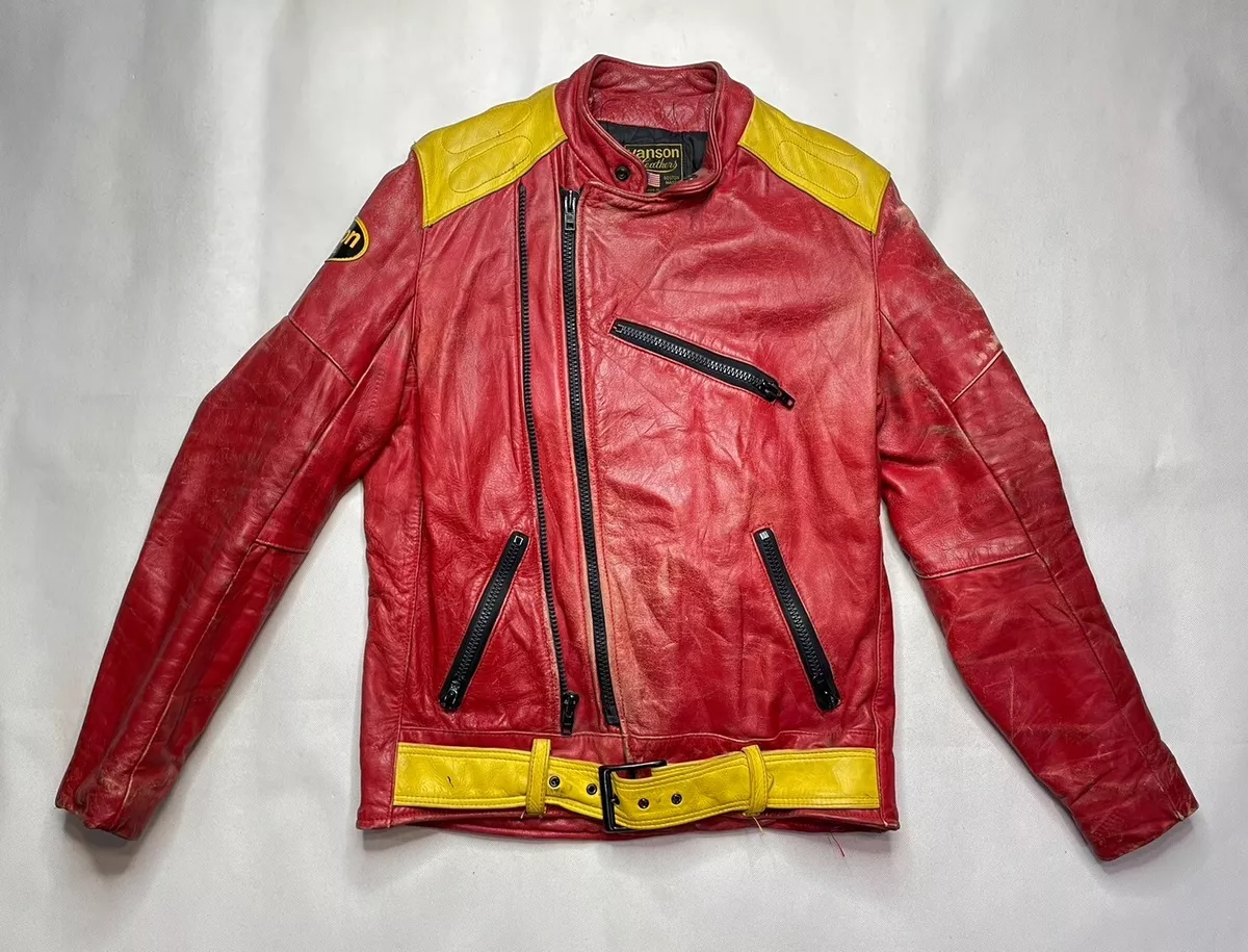 Vintage 80s Vanson Leathers Biker Motorcycle Red Jacket 38