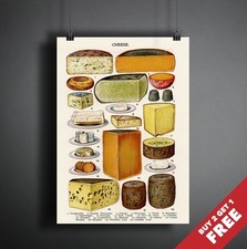 VINTAGE CHEESE CHART POSTER A3 A4  Decoration Print for Pubs Restaurants Kitchen
