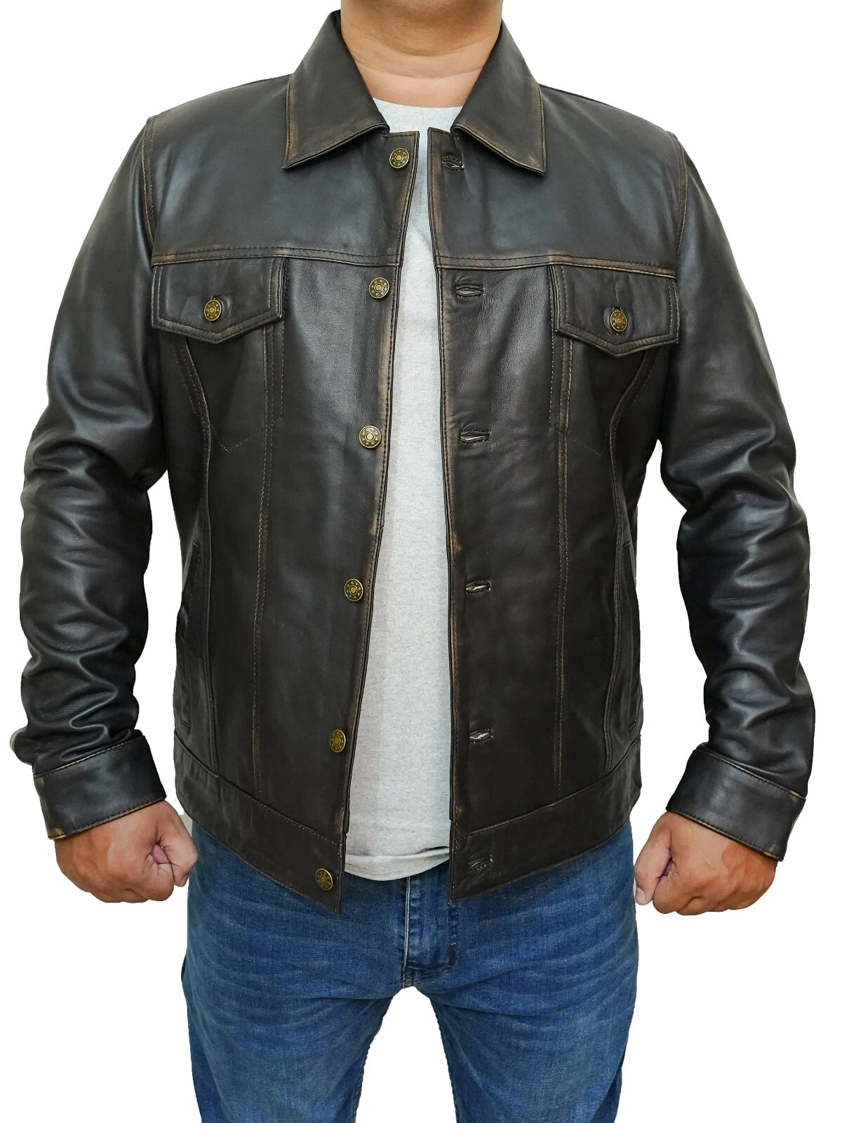 MEN MOTO BIKER TRUCKER REAL LAMBSKIN VINTAGE BROWN NEW LEATHER JACKET
Opens in a new window or tab