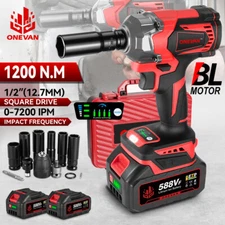 Cordless Impact Wrench 1200Nm High Torque Driver + 2Battery & Case & Sockets 
