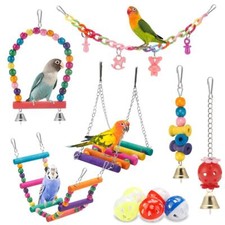 Bird Parakeet ToysSwing Hanging Standing Chewing Toy Hammock Climbing Ladder ...