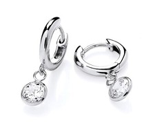 Sterling Silver 925 Simulated Diamond 5mm Solitaire Drop Dangle Hoop Earrings