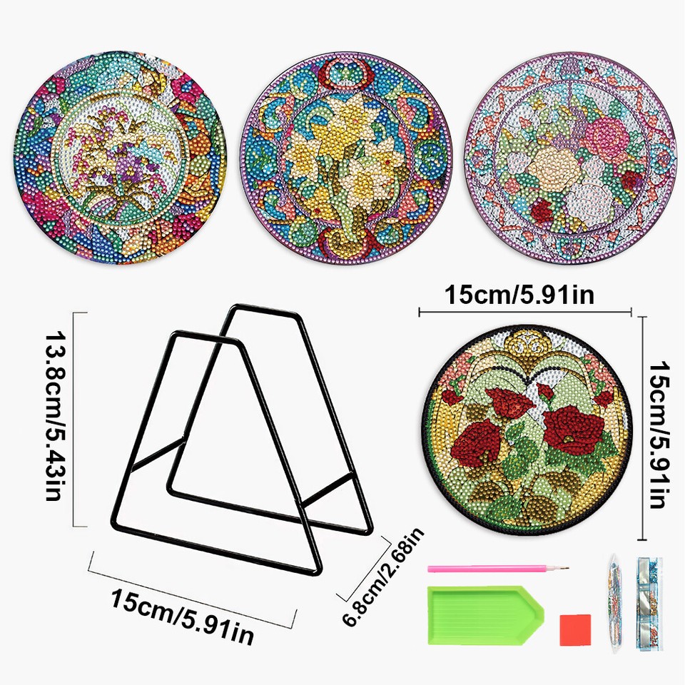 HOT 4 PCS Tableware Mat Marine Life Wooden Gnome Diamond Painted