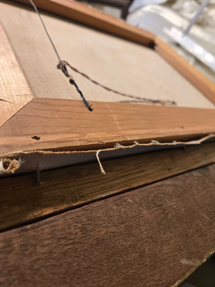 Vintage Oil on Canvas Framed-Signed "L. Perez 72"- Child Posing with Man - Image 4 of 4