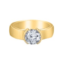 Classic Style 1 CT Round Moissanite Half Bezel Men's Ring 18K Yellow Gold Plated