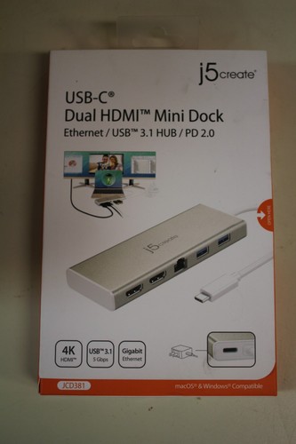 -NEW- J5Create USB-C Dual HDMI Mini Dock JCD381