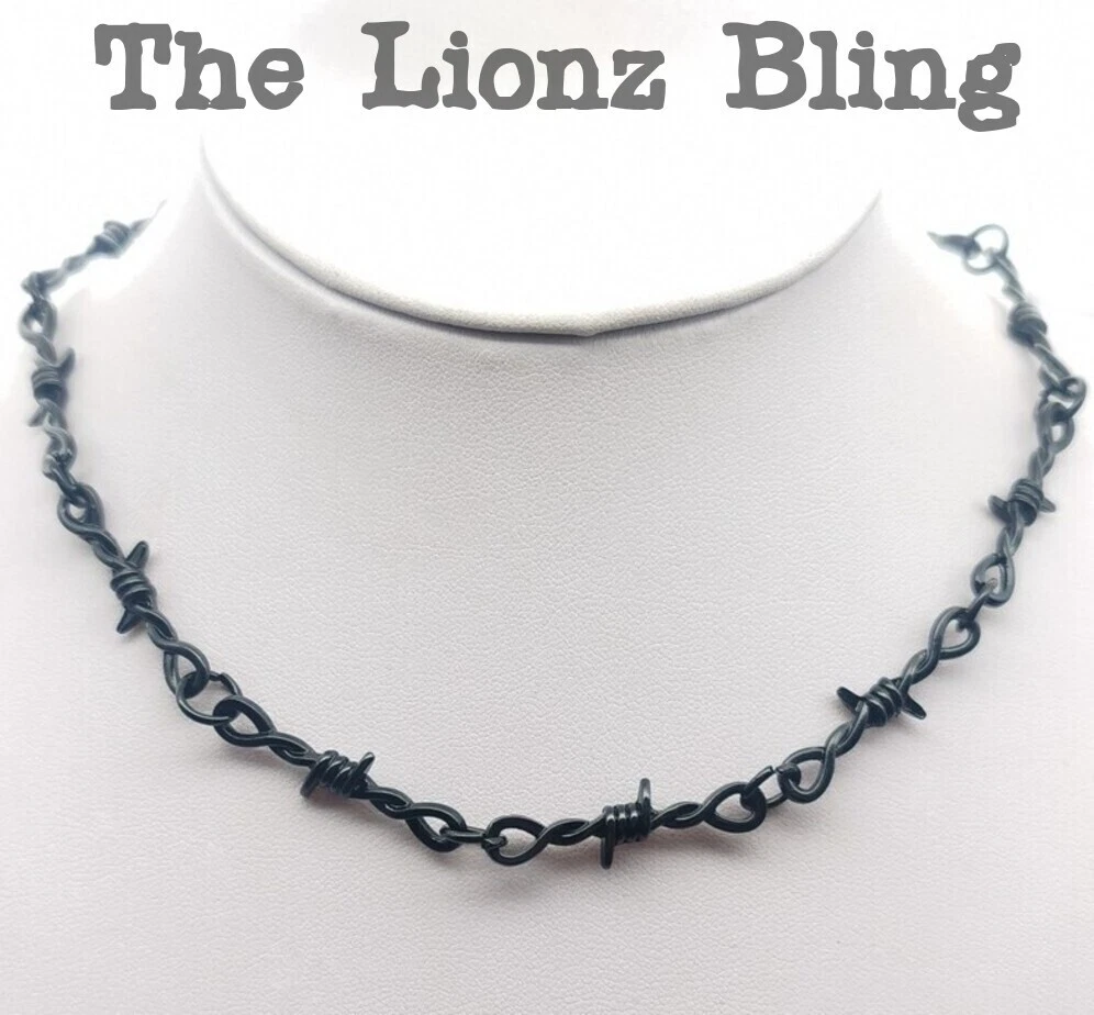 Punk Rock Emo Goth Black Barbed Wire Bramble Chain Necklace 16 1 4