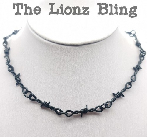 Punk Rock Emo Goth Black Barbed Wire Bramble Chain Necklace 16 1/4"
