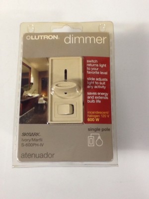 Lutron Ivory Skylark Single Pole Slide Dimmer w/On-Off Switch S-600PH-IV (LS1)