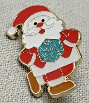 Dungeons and Dragons Game Santa Claus 20 Side Dice Metal Collector Player Pin