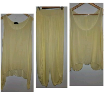 Bella Amore Womens Yellow Pants 3 Piece Set Size S/M Flowy Pants Top Lightweight