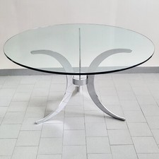 TABLE DE REPAS VINTAGE 1970 DE GASTONE RINALDI EN VERRE & ACIER MASSIF CHROME