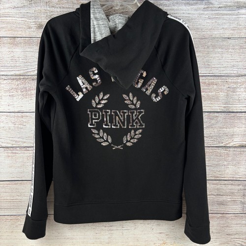 Felpa con cappuccio pullover Pink by Victoria Secret Las Vegas ricamata paillettes bling - Foto 2 di 11