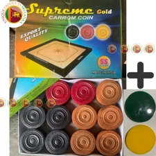 SUPREME Wooden Carrom Game Set - 24 Coins & 2 Strikers for Classic Board Game Fu