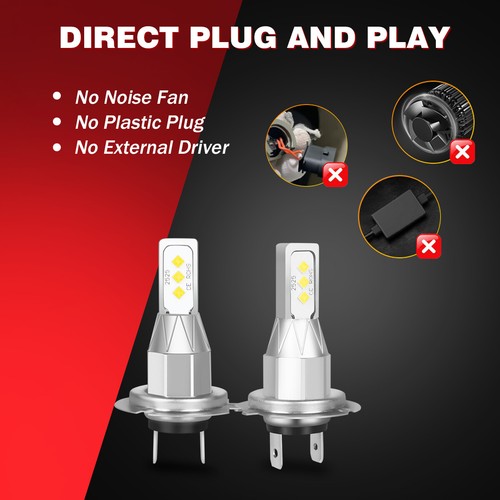Combo H11 H7 LED Headlight Bulb Kit High Low Beam Super Bright 6000K Xenon White - Picture 3 of 12