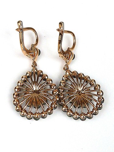 tropfenförmige Ohrhänger - antiker Stil - Diamantrosen ca. 1,00ct - 585er Gold - Picture 8 of 10