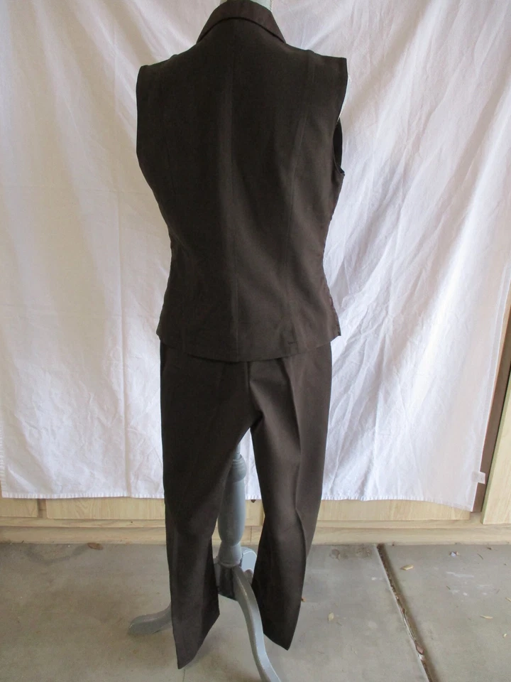 Chaleco de Colección Cache Marrón Poliéster Satinado Pantalón Traje Marrón Chaleco Talla 4 Pantalones Talla 2 Foto 4 de 4