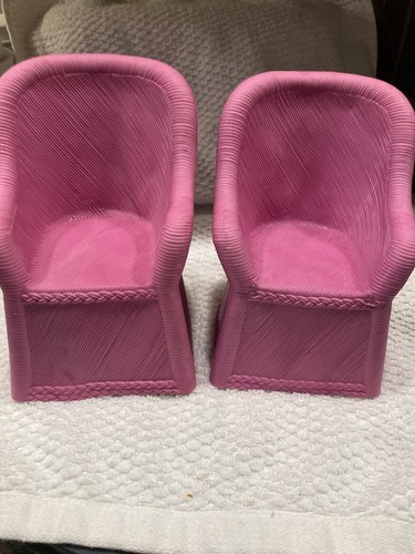 Barbie Dolls1990 MTC Multi Toys Corp. Hot Pink 2 Wicker Rattan High Back Chairs