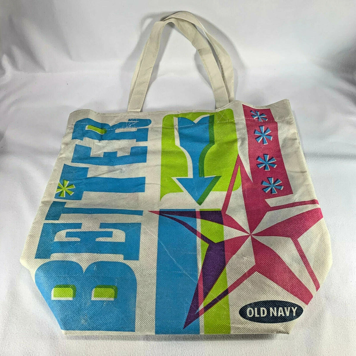 OLD NAVY Graphic Cotton Canvas Beach Tote Bag "Better and Star"  On Front EUC