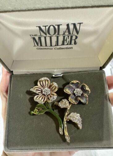 Nolan Miller Glamour Collection Country Garden Flower Pin Brooch Set Enamel NEW