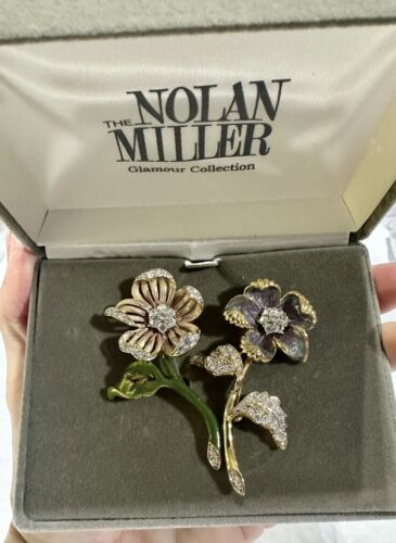 Nolan Miller Glamour Kollektion Landgarten Blumennadel Brosche Set Emaille NEU - Bild 1 von 5