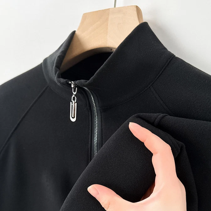 Men's casual autumn new style double-sided velvet semi high neck zipper sweatshi - Image 4 of 4