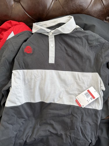 Nike Ohio State Buckeyes Men’s L Long Sleeve Polo Shirt Rugby Jersey DO4715-045