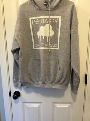 DIXIE D'AMELIO WOMEN'S GRAY HOODED SWEATSHIRT SIZE LARGE ''BE HAPPY''  GUC