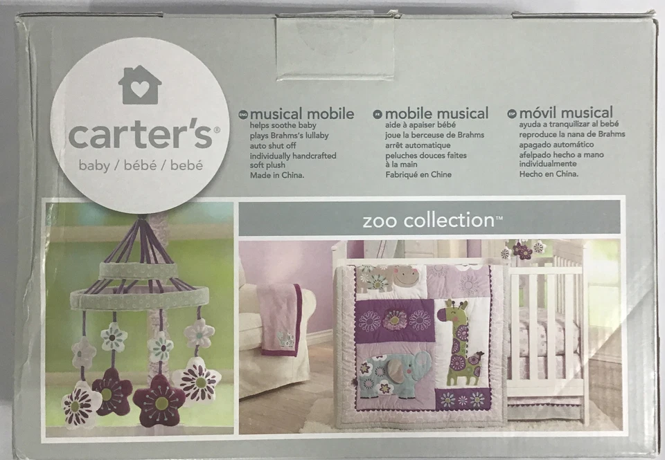 Carter's Zoo Jungle/Safari Floral Musical Mobile Lavender/Aqua/White - Image 3 of 4