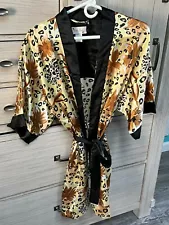  Women's JUST LOVE Soft Kimono Robe Gold Black M Medium Polyester Pocket
